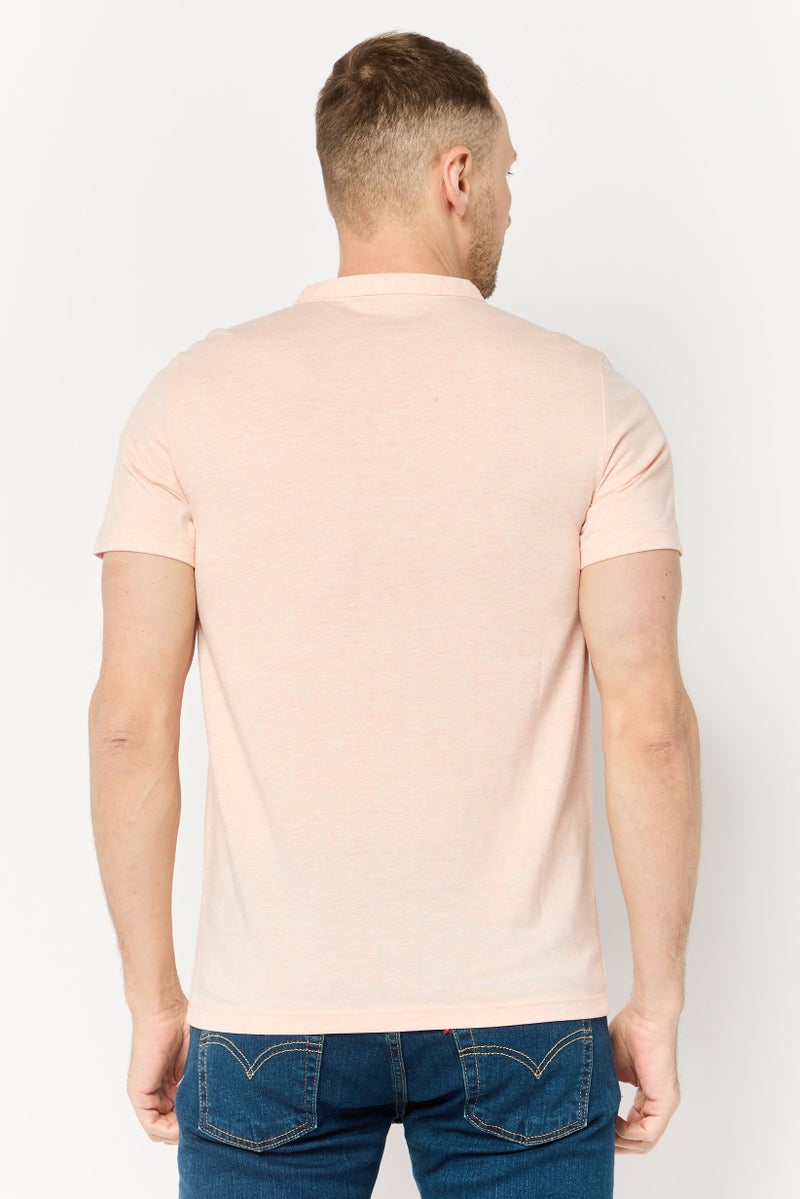 Celio Men Band Neck Short Sleeve Solid T Shirt, Peach - Image 4
